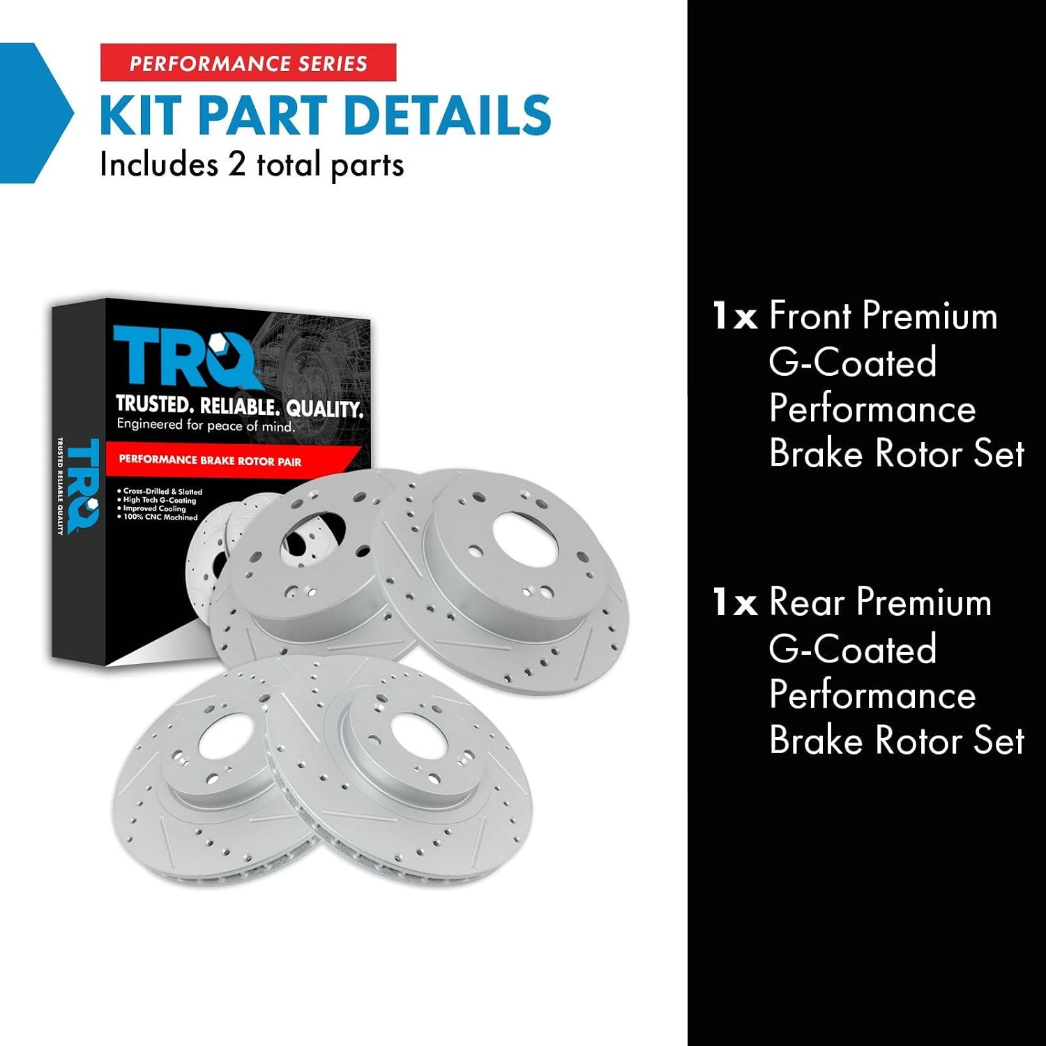 TRQ Performance Front and Rear Brake Rotor Set G Coated Drilled and Slotted Compatible with 2002-2006 Acura RSX