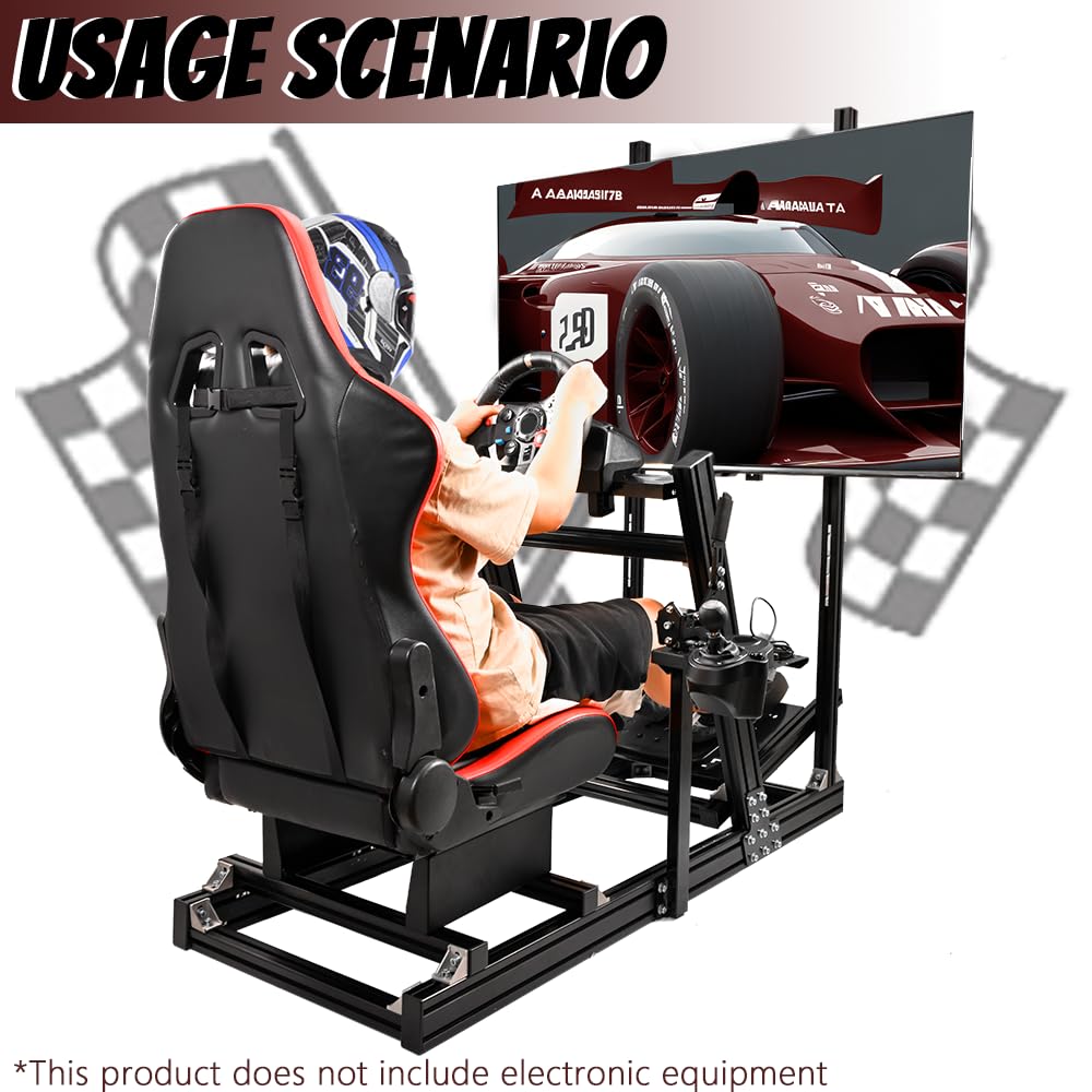 Supllueer Racing Simulator Cockpit with Monitor Stand Racing Seat Formula 1 and GT Racing Fit for Logitech GPRO G29 G920,for Thrustmaster T300,for Fanatec NO Display Steering Wheel Pedal Shifter