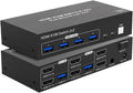 USB 3.0 KVM Switcher Extended Display Dual Monitor HDMI KVM Switch 2x2 4K 60Hz HDMI Displayport for 2 PC Share Mouse Keyboard(HDMI DP 2X2,AU Power Supply)