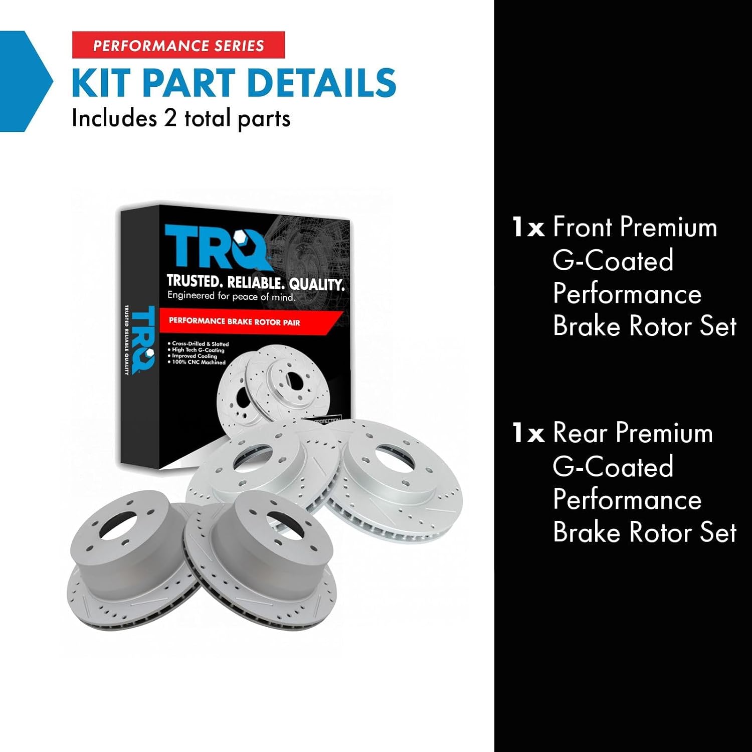 TRQ Performance Front and Rear Brake Rotor Set G Coated Drilled and Slotted Compatible with 97-05 Chevrolet Blazer 98-04 S10 97-01 GMC Jimmy Sonoma 97-01 Oldsmobile Bravada 98-00 Isuzu Hombre