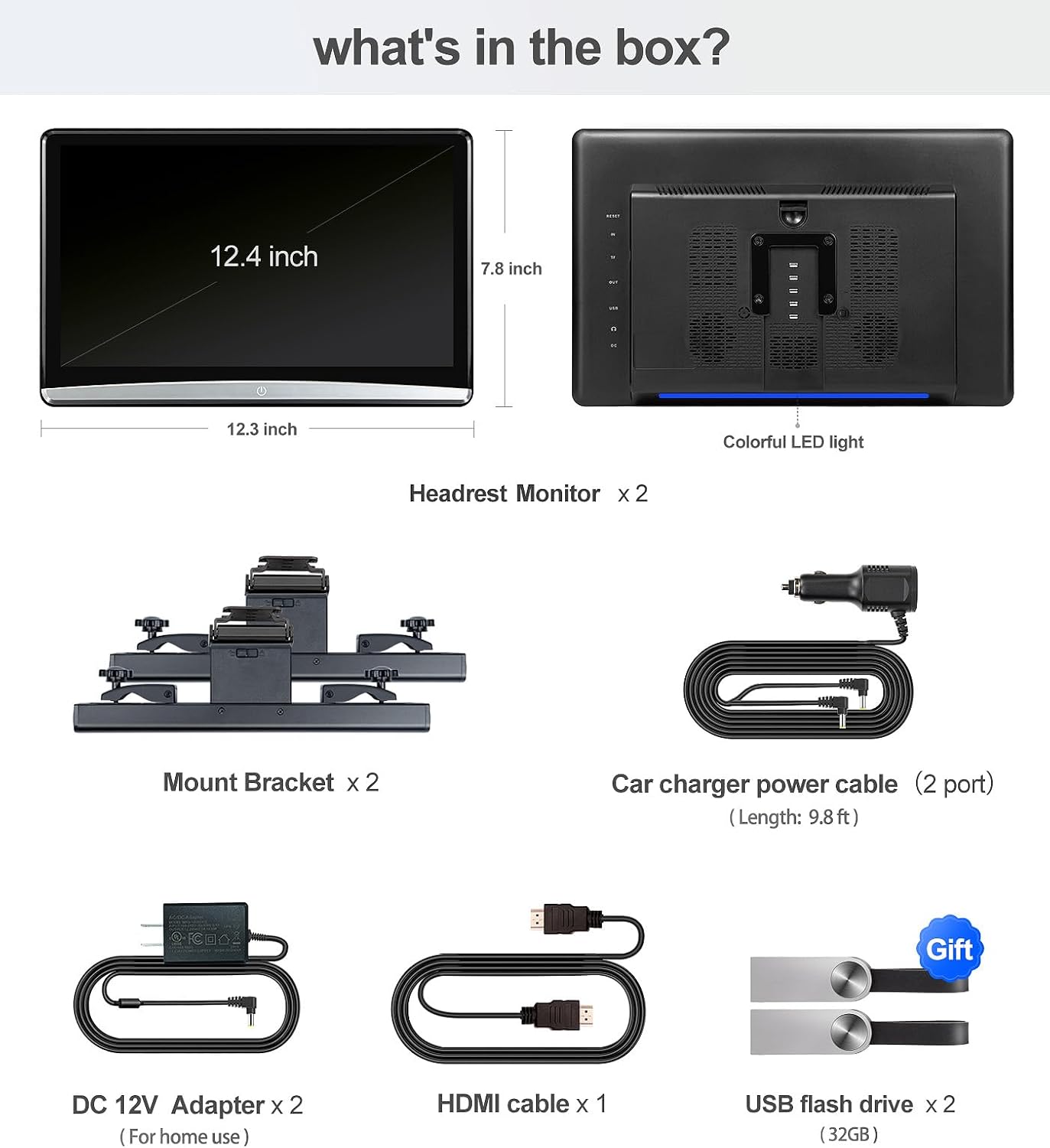 Seventour 12.4' Android 4K Car TV Headrest Monitor Tablet for Back seat, Support Phone Wireless Connection Mirror Link Touchscreen Monitors,with WiFi/Bluetooth/HDMI/USB/SD/Airplay Video Player(2*pcs)