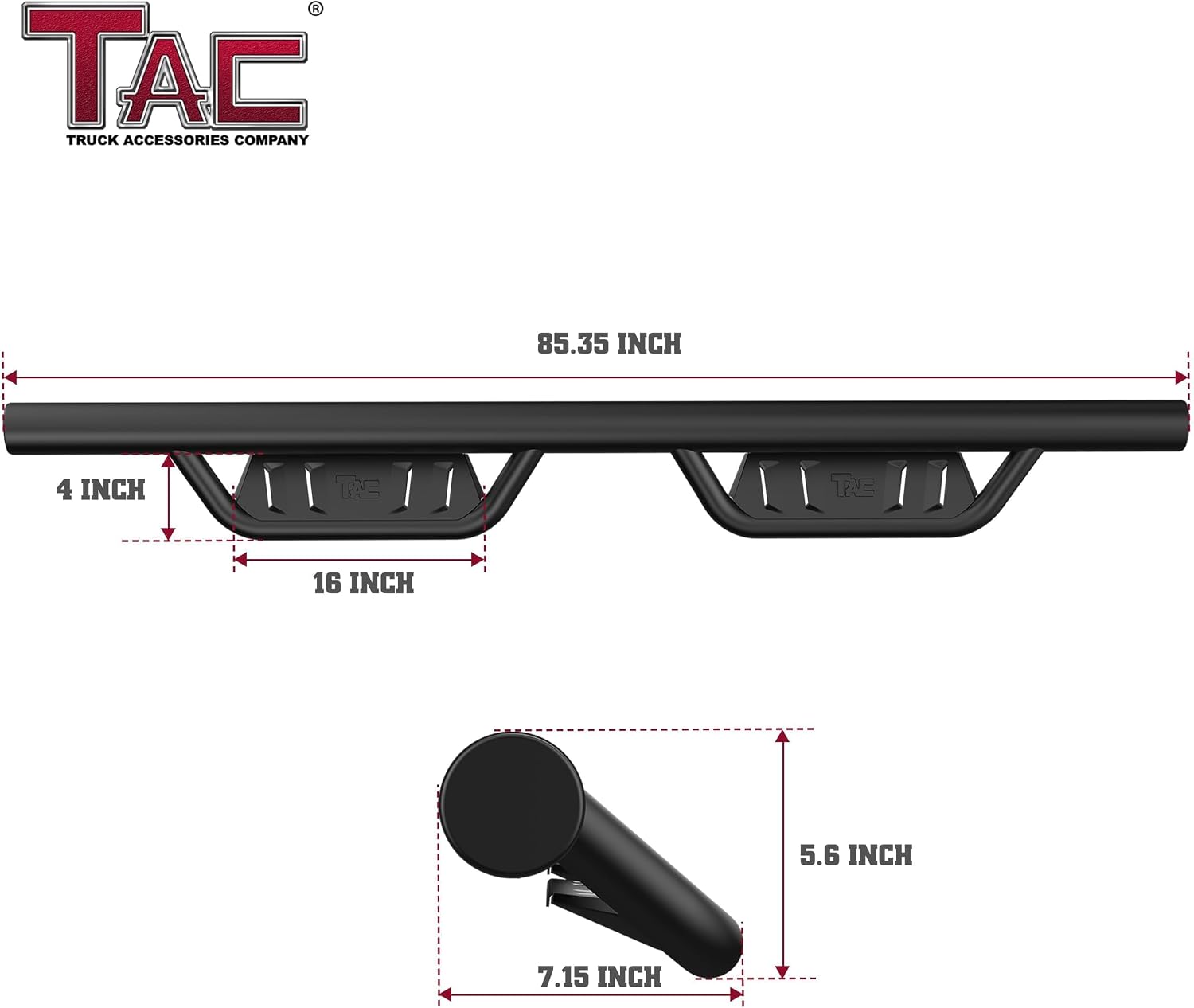 TAC Running Boards Side Steps Fit 2019-2026 RAM 1500 Crew Cab (Exclude 2019-2024 RAM 1500 Classic) | 4' Drop Nerf Bars | Pickup Truck Off-Road Exterior Accessories 2pcs