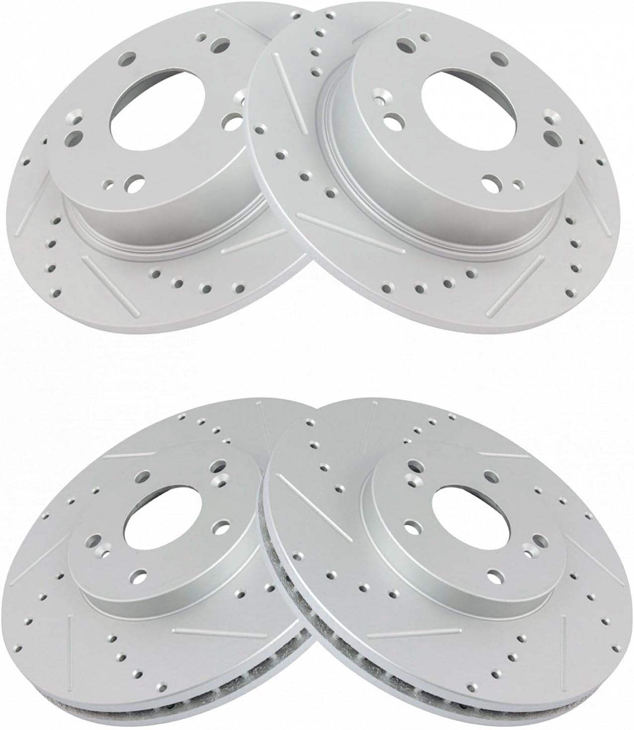 TRQ Performance Front and Rear Brake Rotor Set G Coated Drilled and Slotted Vented Solid Compatible with 2003-2007 Honda Accord 2004-2008 Acura TSX