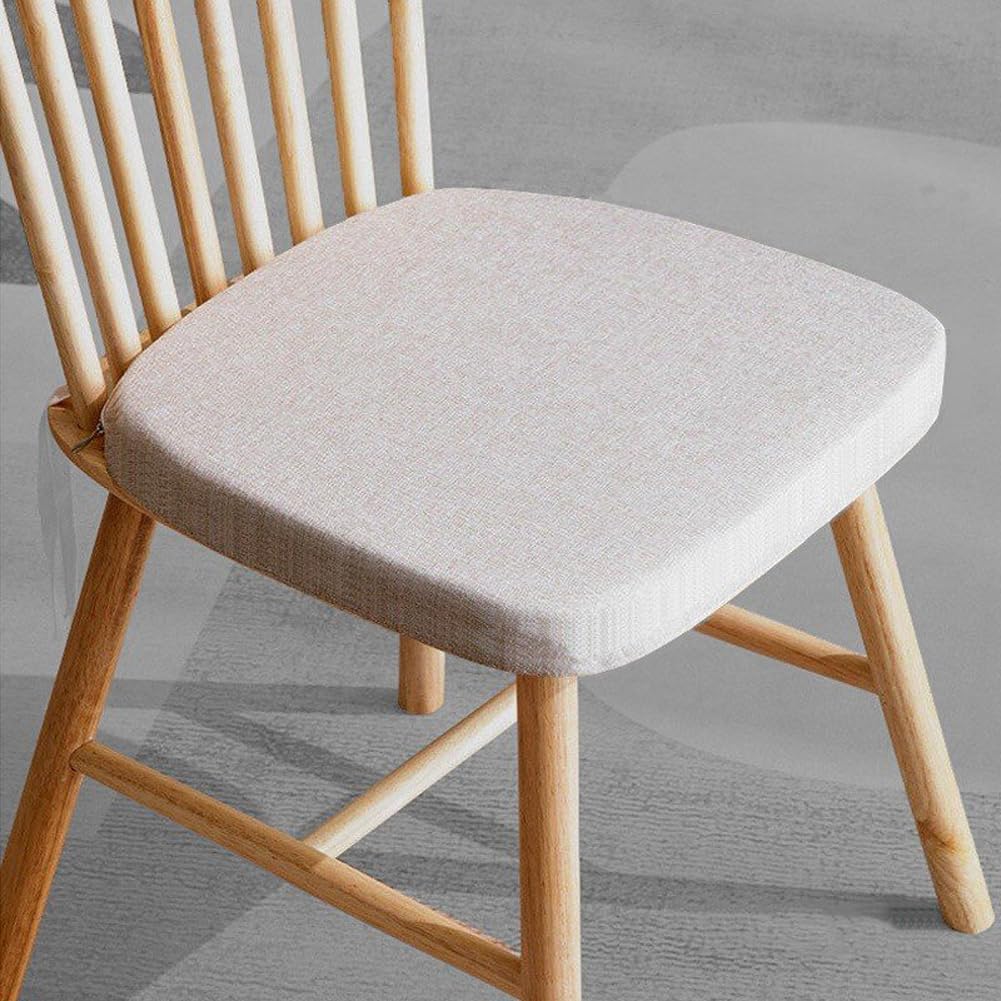6 Pack Chair Seat Cushion Dining Kitchen Chairs Pad with Ties,1'/2'/3'/4' Thick Non-Slip Indoor Outdoor Chair Pad High Density Foam Seat Cushion with Removable Cover (Beige,3' Thick - 16'x15')