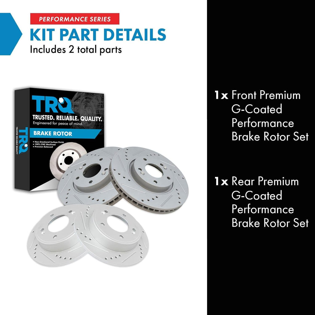 TRQ Performance Front and Rear Brake Rotor Set G Coated Drilled and Slotted Compatible with 2013-2017 Hyundai Veloster 2014-2016 Kia Forte Koup 2014-2018 Forte5