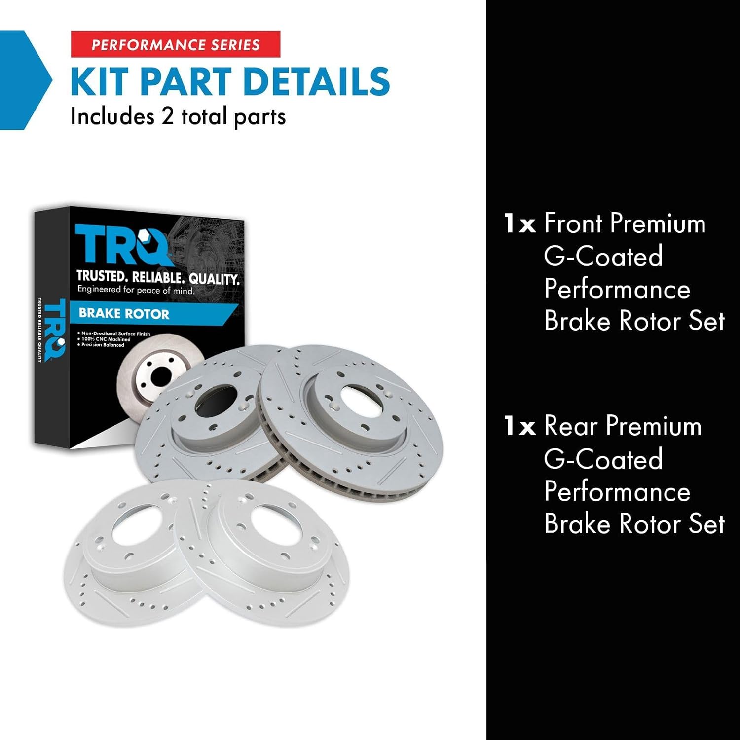 TRQ Performance Front and Rear Brake Rotor Set G Coated Drilled and Slotted Compatible with 2013-2017 Hyundai Veloster 2014-2016 Kia Forte Koup 2014-2018 Forte5