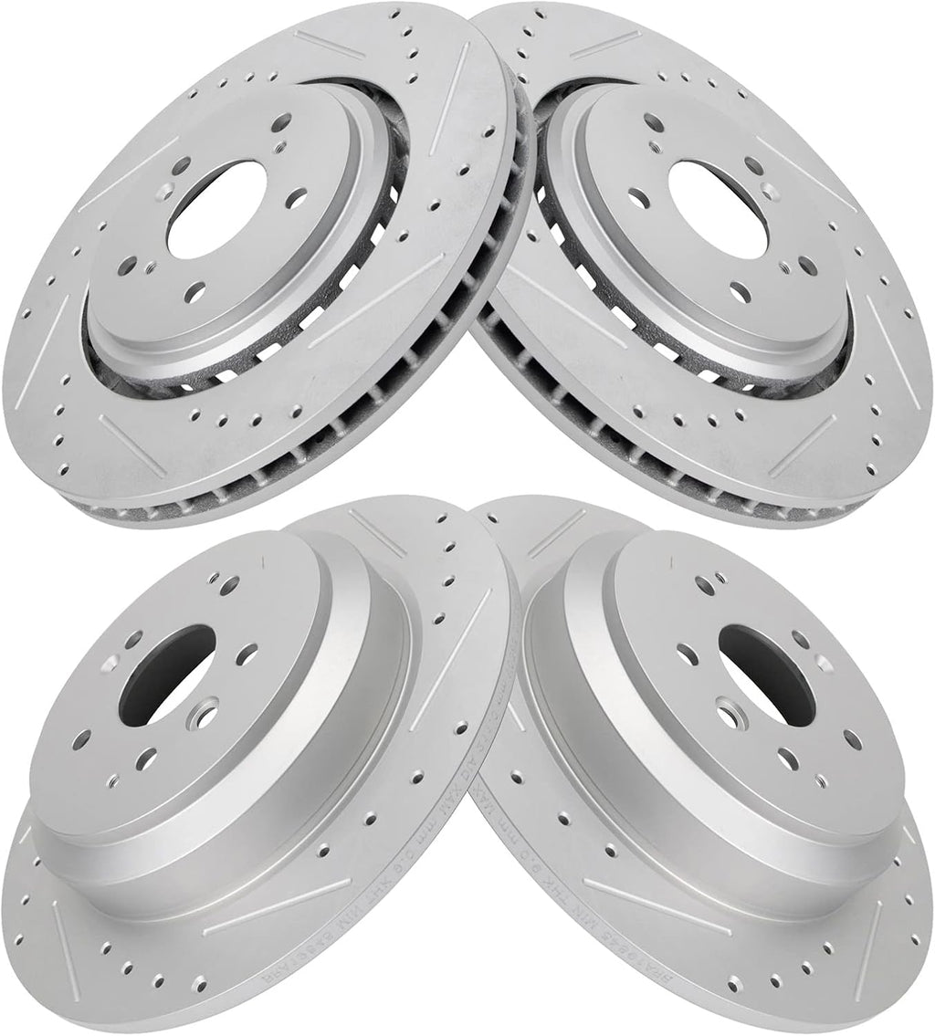 TRQ Performance Front and Rear Brake Rotor Set G Coated Drilled and Slotted Compatible with 2014-2016 Acura MDX