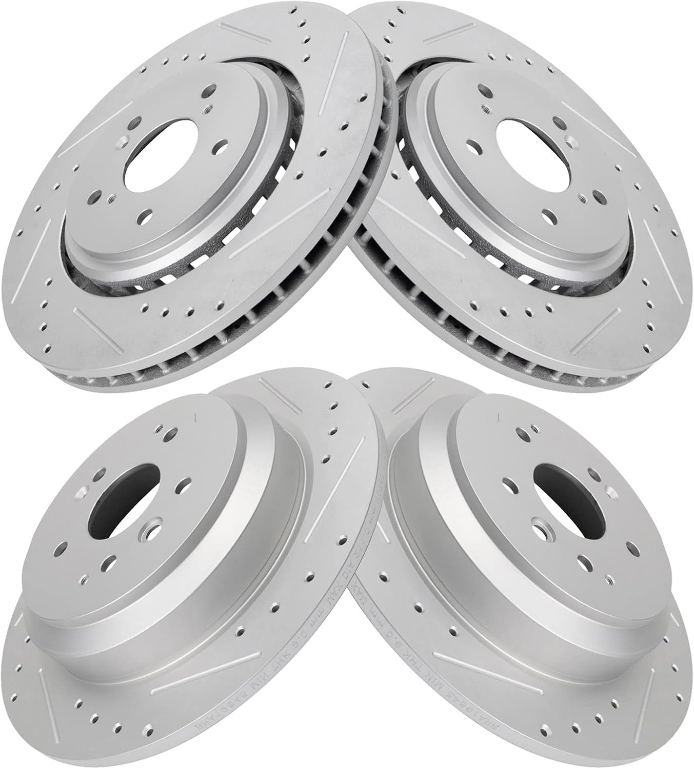 TRQ Performance Front and Rear Brake Rotor Set G Coated Drilled and Slotted Compatible with 2014-2016 Acura MDX