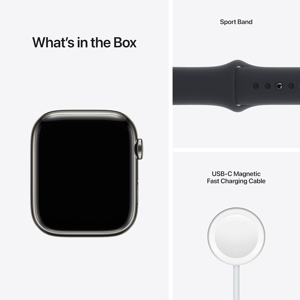 Apple Watch Series 7 (GPS + Cellular, 45MM) Graphite Stainless Steel Case with Midnight Sport Band (Renewed)