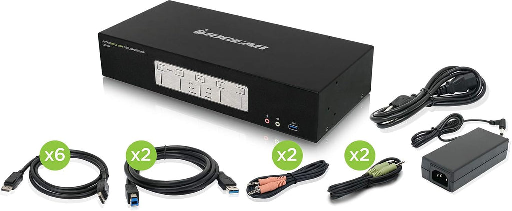 IOGEAR 4-Port 4K DisplayPort Triple View KVMP - 3 HDMI Monitors Outs - Converts DisplayPort to HDMI Out - 4096 x 2160 @60Hz - Control/Share USB 3.0 peripherals - Win 7+ Mac OS Linux - GCS1964