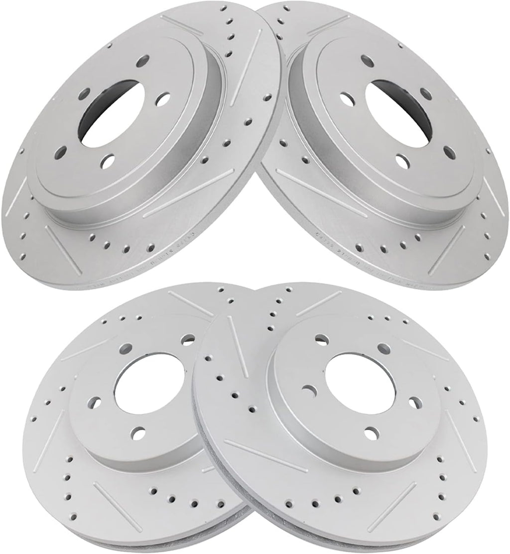 TRQ Performance Front and Rear Brake Rotor Set G Coated Drilled Slotted Compatible with 2005-2008 Ford Escape 2005-2008 Mazda Tribute 2005-2008 Mercury Mariner