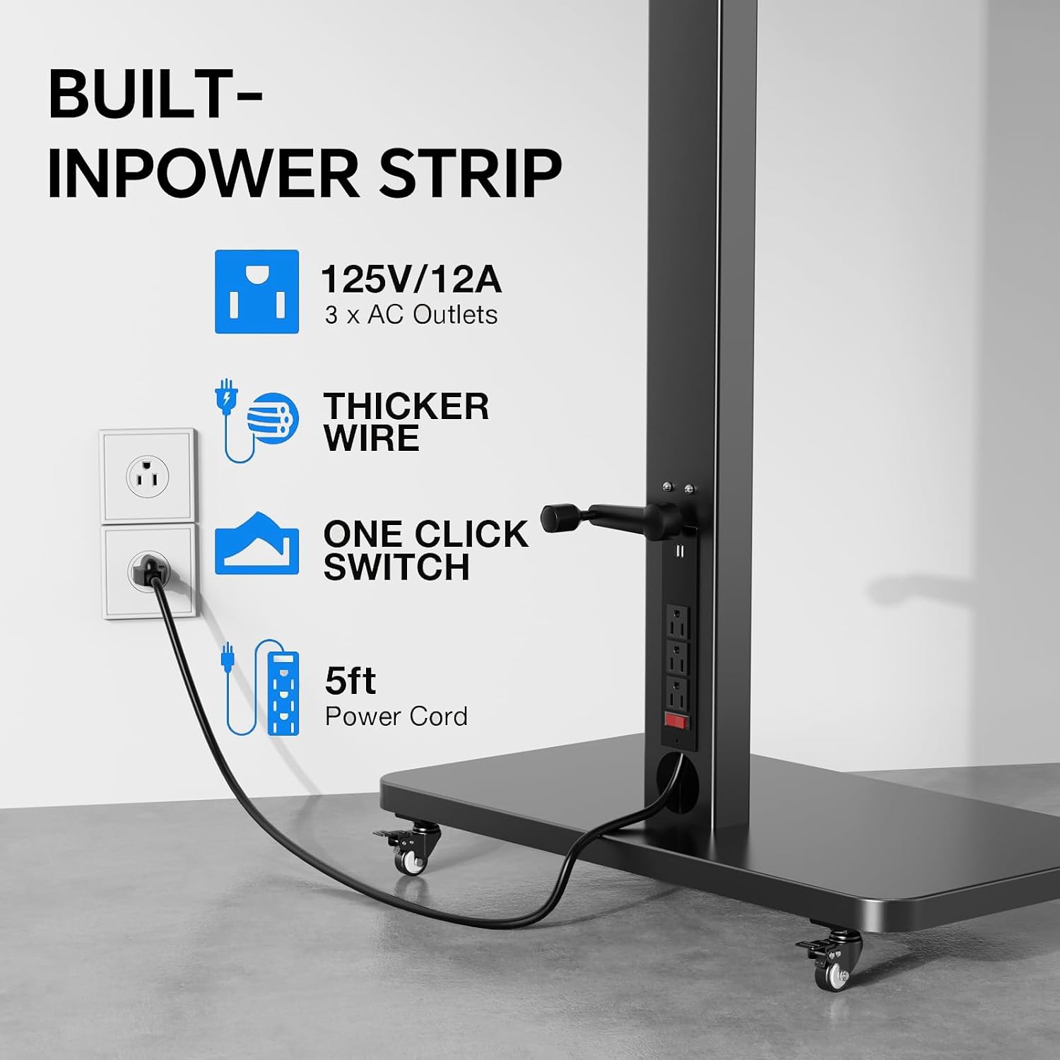 Mobile TV Stand with Power Outlet, Height Adjustable with Handle Stepless Lift,Rolling TV Stand for 32-75inch TVs with 90 Rotating,Portrait to Landscape,TV Cart with Wheels Holds up to 110lbs (Black)