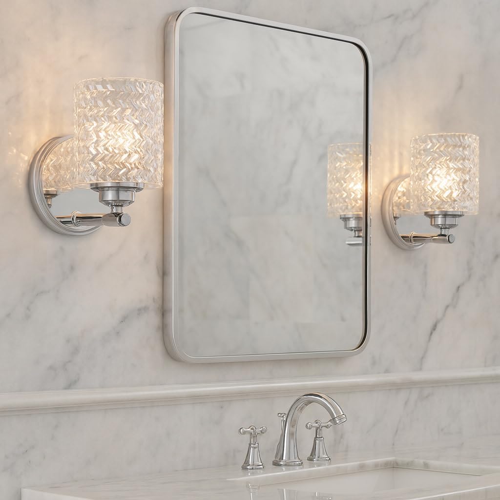 Hinkley Elle Collection One Light Bathroom Vanity Fixture with Clear Chevron Glass, Chrome