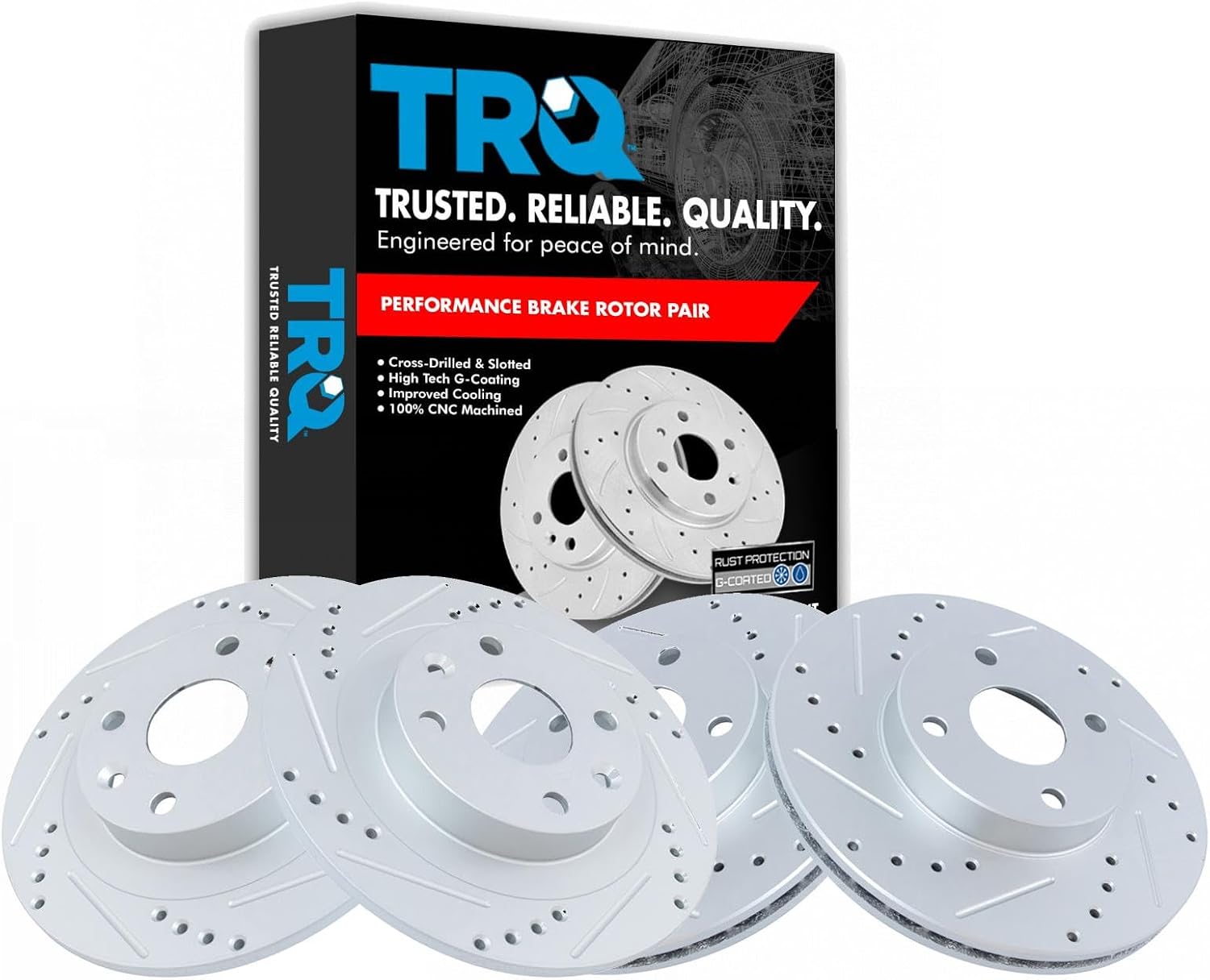 TRQ Performance Front and Rear Brake Rotor Set G Coated Drilled and Slotted Compatible with 1994-2005 Mazda Miata