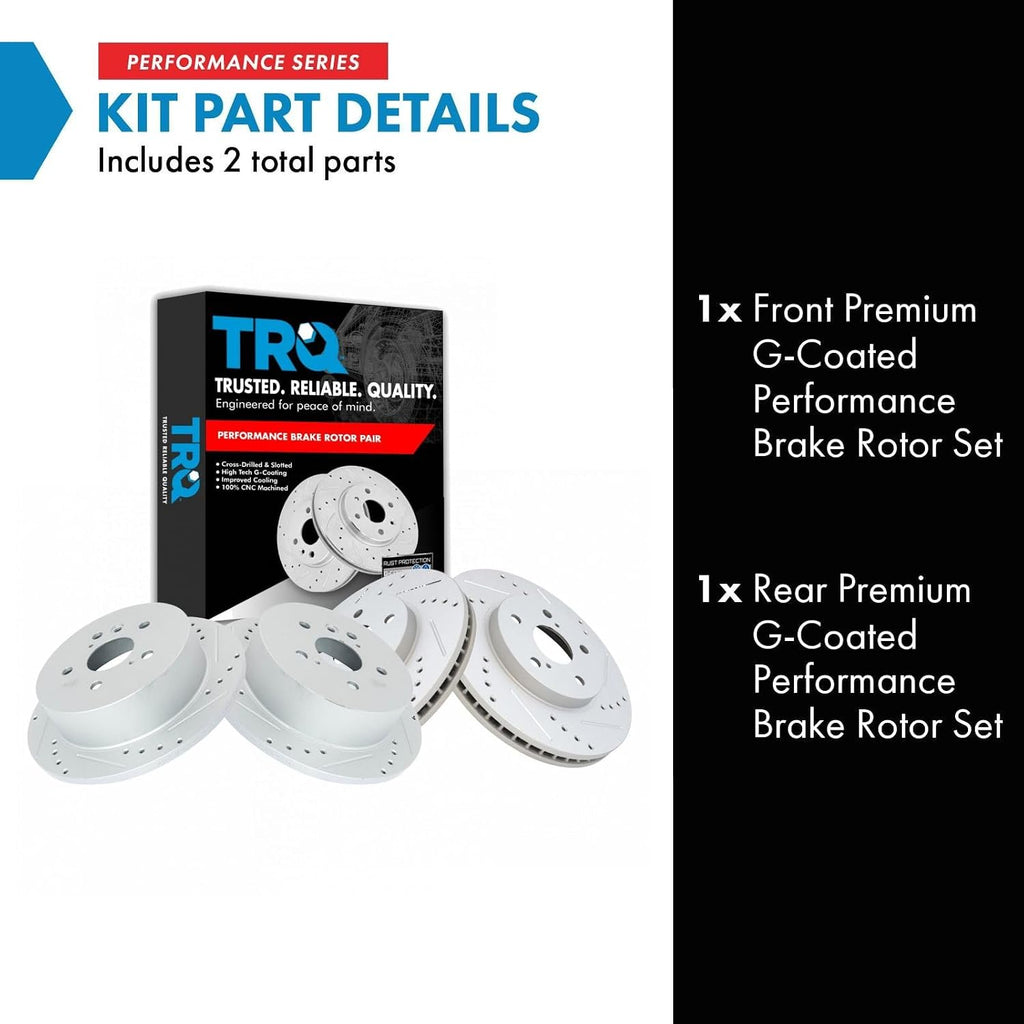 TRQ Performance Front and Rear Brake Rotor Set G Coated Drilled and Slotted Compatible with 2004-2010 Toyota Sienna