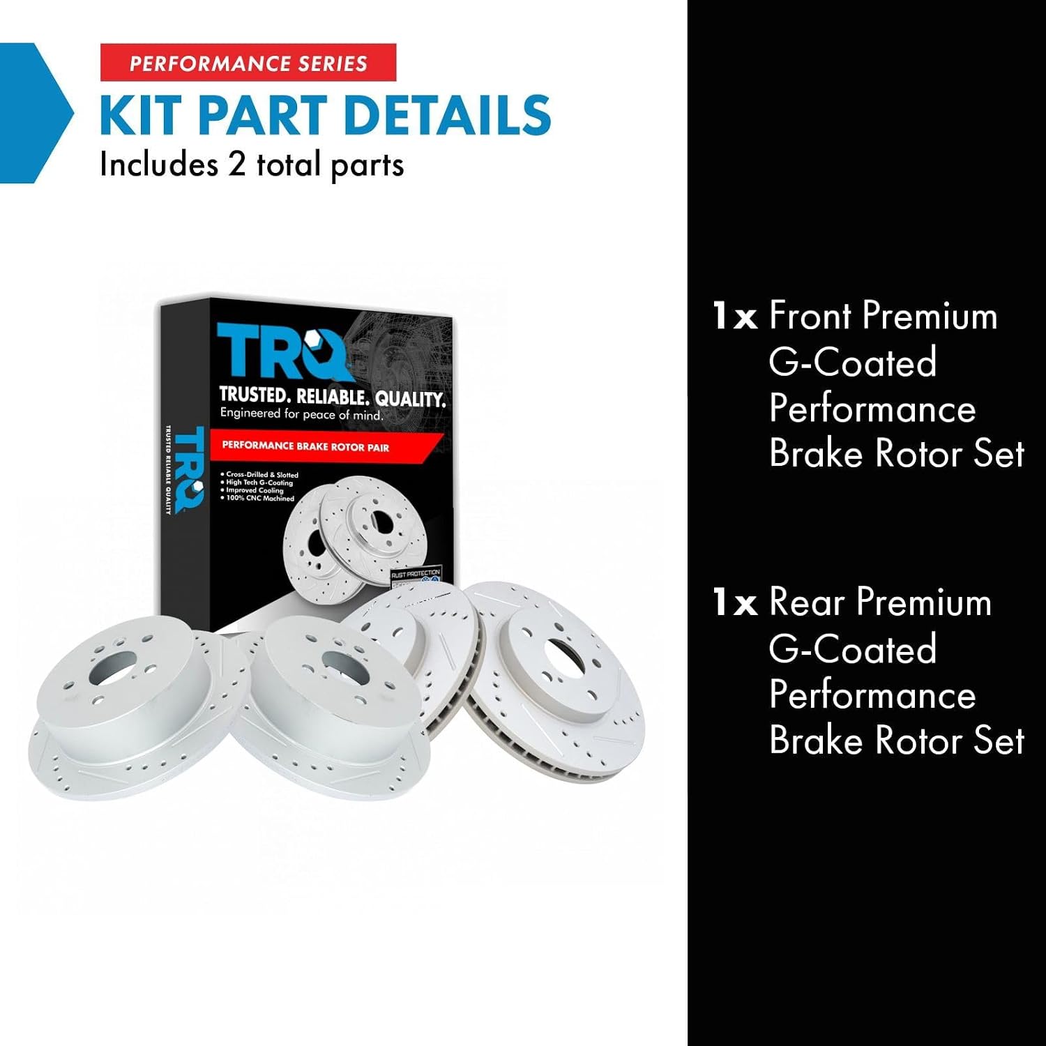 TRQ Performance Front and Rear Brake Rotor Set G Coated Drilled and Slotted Compatible with 2004-2010 Toyota Sienna
