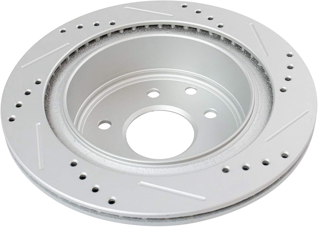 TRQ Performance Front and Rear Brake Rotor Set G Coated Drilled Slotted Compatible with 2014-2017 Nissan Leaf 2014-2020 Rogue 2017-2022 Rogue Sport