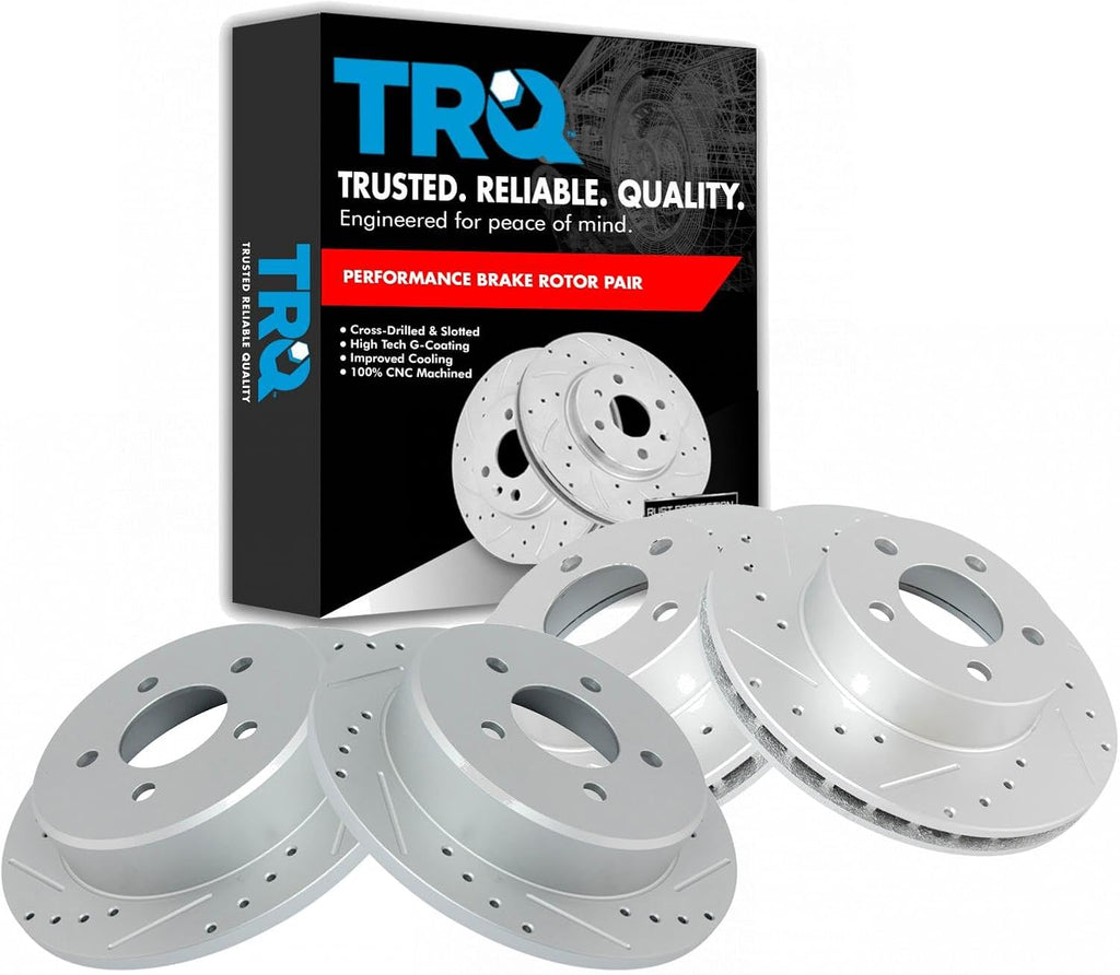 TRQ Performance Front and Rear Brake Rotor Set G Coated Drilled and Slotted Compatible with 1995-2001 Ford Explorer 1997-2001 Mercury Mountaineer