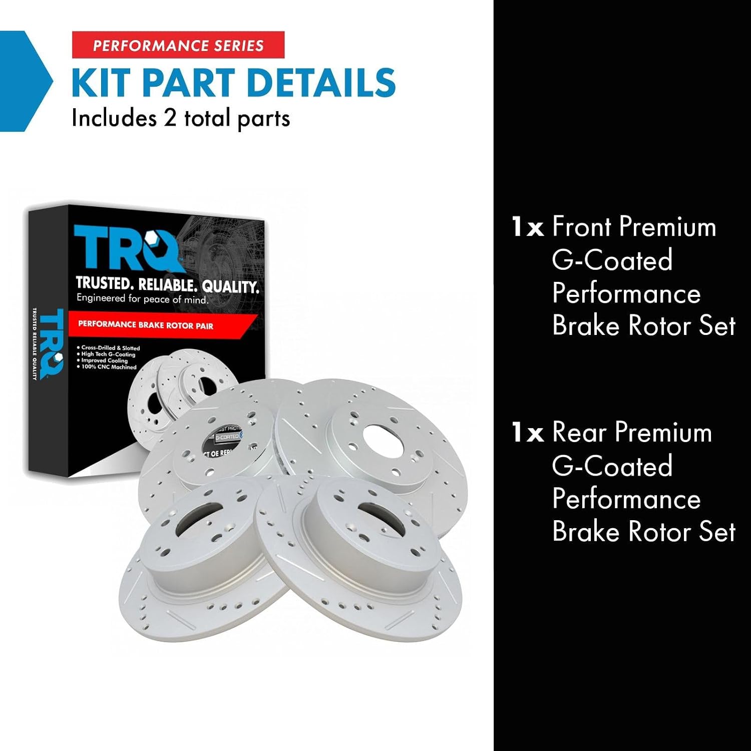 TRQ Performance Front and Rear Brake Rotor Set G Coated Drilled and Slotted Vented Compatible with 2009-2014 Acura TSX 2008-2012 Honda Accord