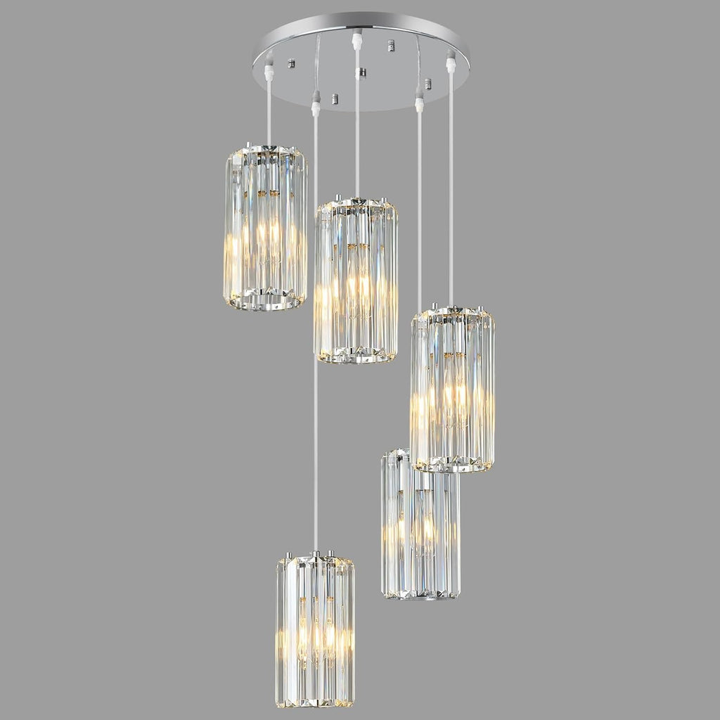 Chrome Pendant Lighting Modern Pendant Light, Mini Crystal Chandeliers,Adjustable Pendant Light Fixture for Kitchen Island Dinning Room Corridor Bedroom(Chrome 5-Light)