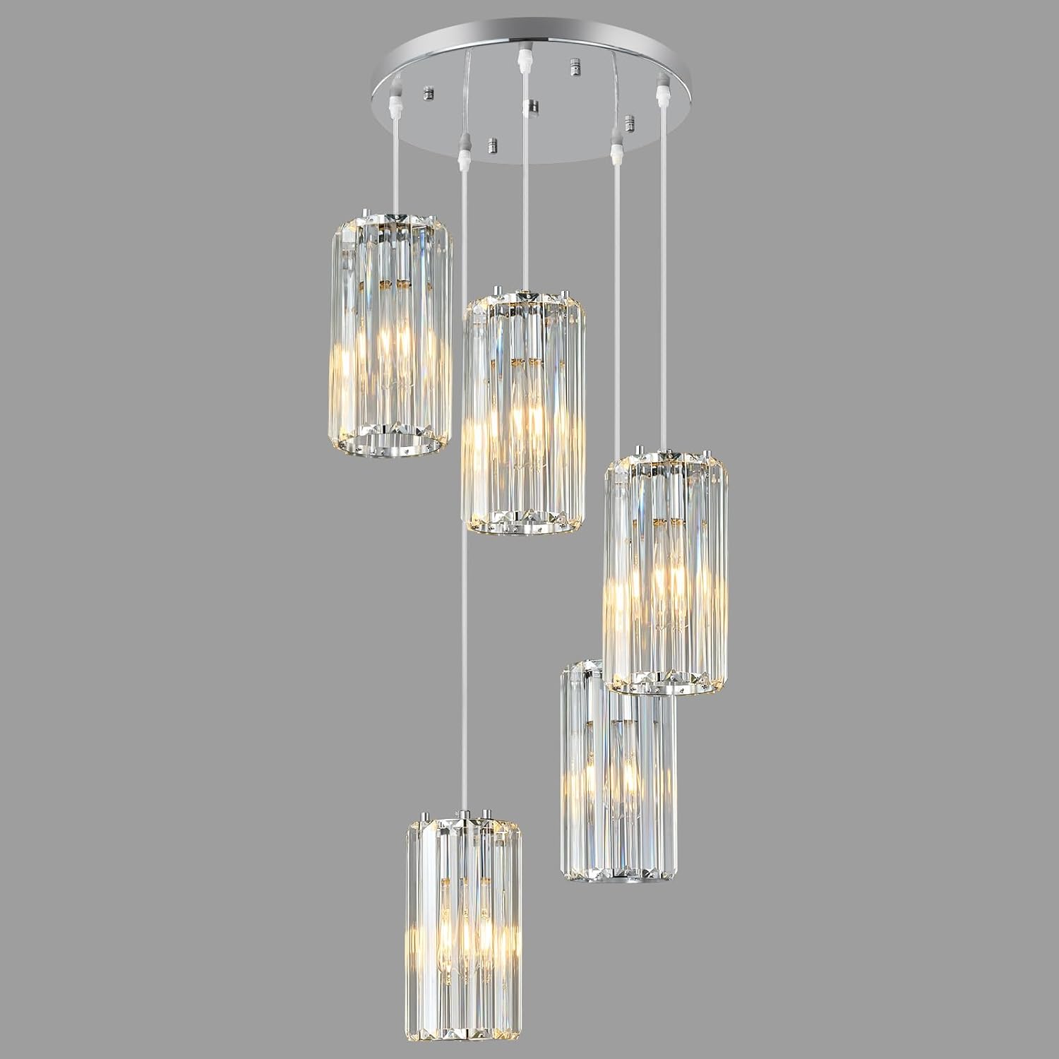 Chrome Pendant Lighting Modern Pendant Light, Mini Crystal Chandeliers,Adjustable Pendant Light Fixture for Kitchen Island Dinning Room Corridor Bedroom(Chrome 5-Light)