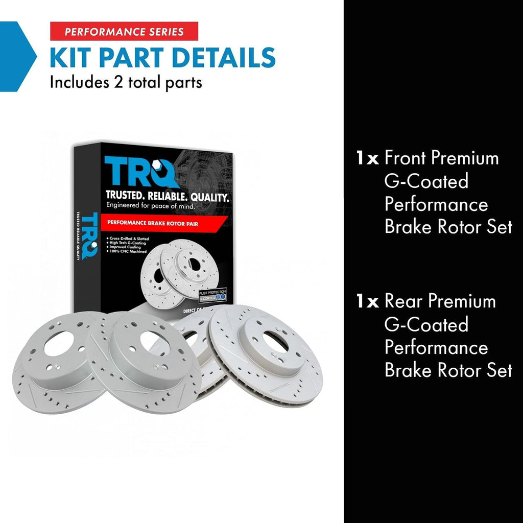 TRQ Performance Front and Rear Brake Rotor Set G Coated Drilled and Slotted Compatible with 1998-2002 Honda Accord