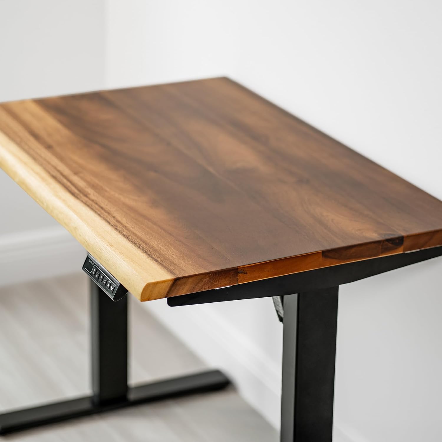 Small Standing Desk – Walnut Solid Wood Desk, Natural Live Edge, Adjustable Height Dual Motor, Sit Stand for Home Office (Black, W38 x D25)