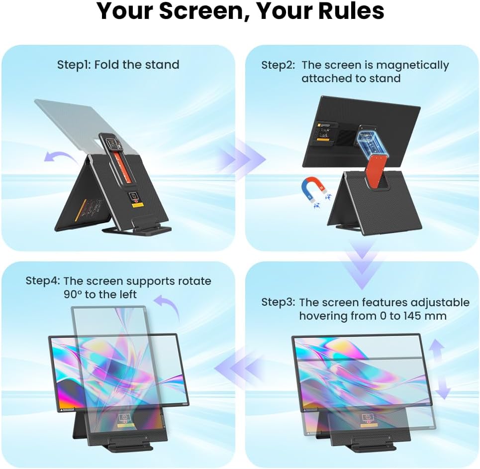Hyangin Used Very Good 24-inch Large Portable Monitor for Laptop, 2026 Upgraded 1080P FHD 100Hz Portable Screen,125% sRGB IPS Portable Second Monitor with Adjustable Stand for Laptop, MacBook, Phones