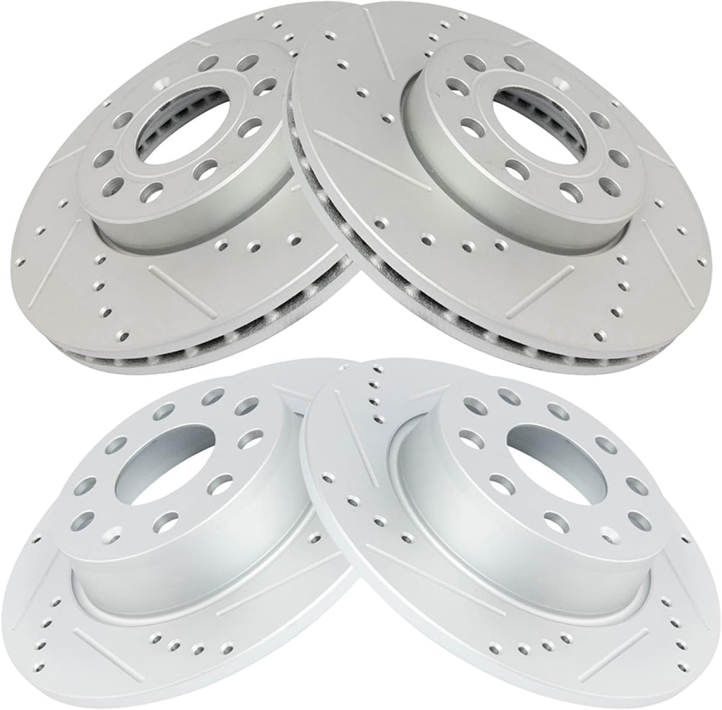 TRQ Performance Drilled Brake Rotor Set Compatible with Audi A3 Beetle e-Golf Golf Jetta Rabbit