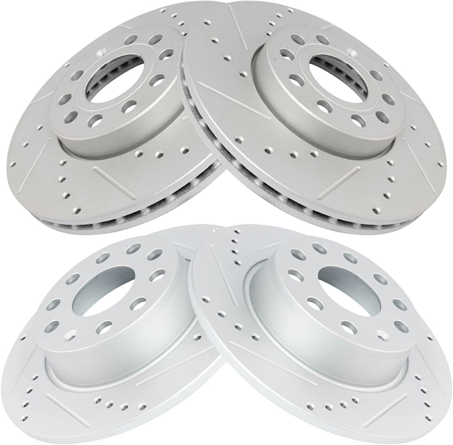 TRQ Performance Drilled Brake Rotor Set Compatible with Audi A3 Beetle e-Golf Golf Jetta Rabbit