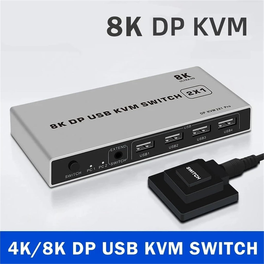 Dual-Port 2 Port Displayport KVM Switch 8K@60Hz USB DP Switch KVM DP Switcher USB KVM 4K@144hz Support Mouse&Keyboad Share(8K 60Hz,USB Power Cable)