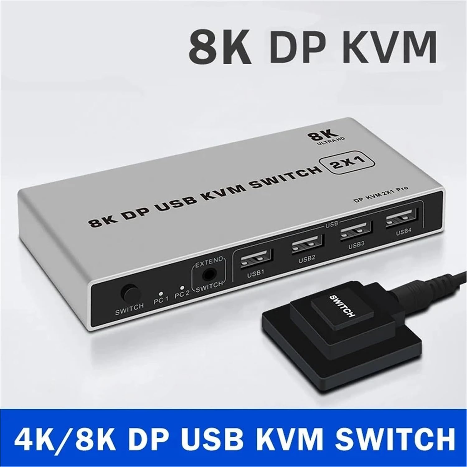Dual-Port 2 Port Displayport KVM Switch 8K@60Hz USB DP Switch KVM DP Switcher USB KVM 4K@144hz Support Mouse&Keyboad Share(8K 60Hz,USB Power Cable)