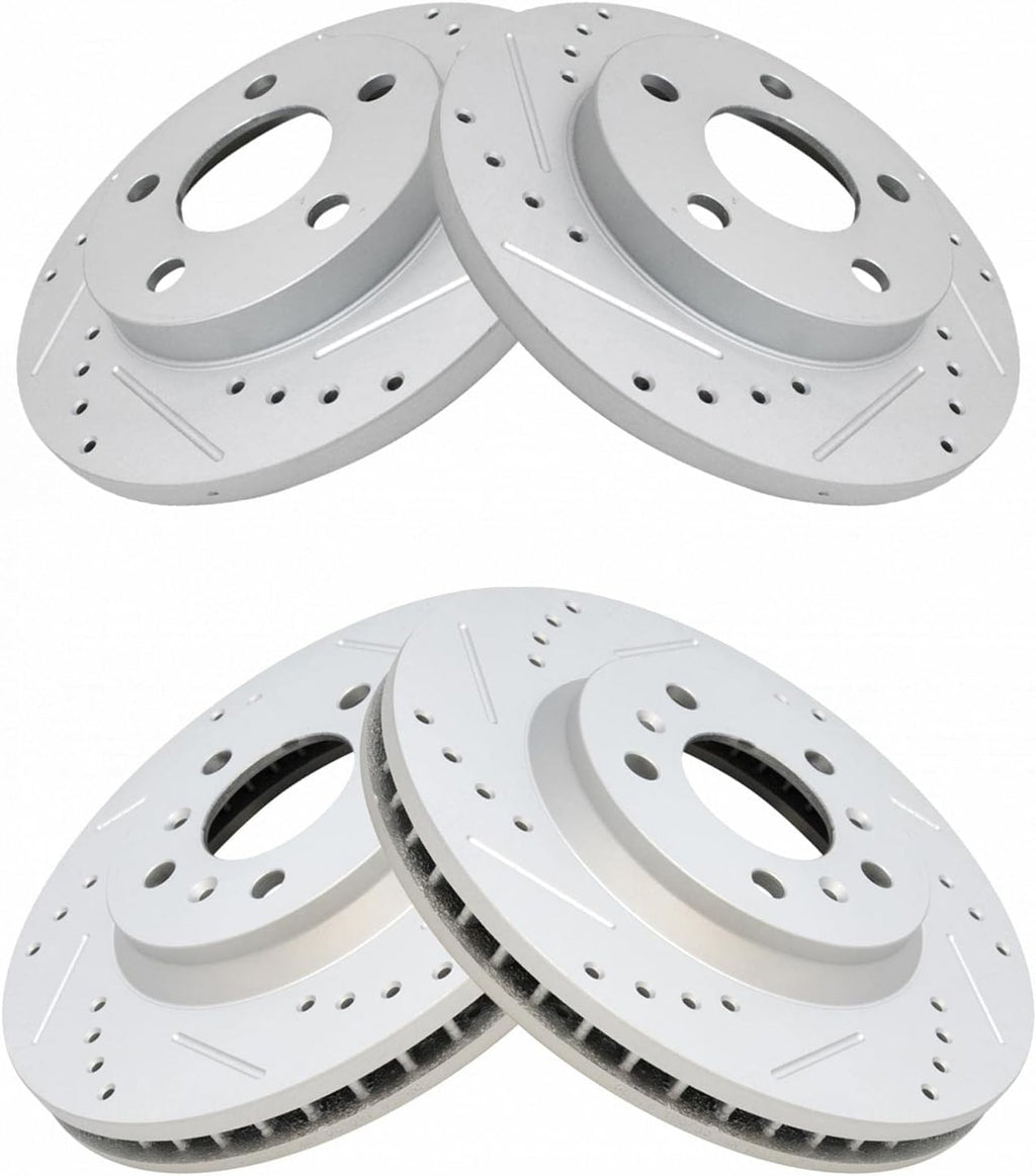 TRQ Performance Front and Rear Brake Rotor Set G Coated Drilled and Slotted Compatible with 2011-2013 Chevrolet Impala 2014-2016 Impala Limited