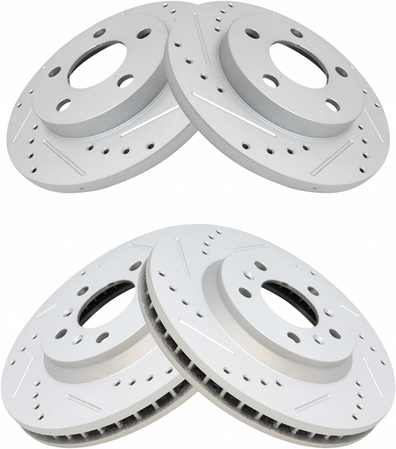TRQ Performance Front and Rear Brake Rotor Set G Coated Drilled and Slotted Compatible with 2011-2013 Chevrolet Impala 2014-2016 Impala Limited