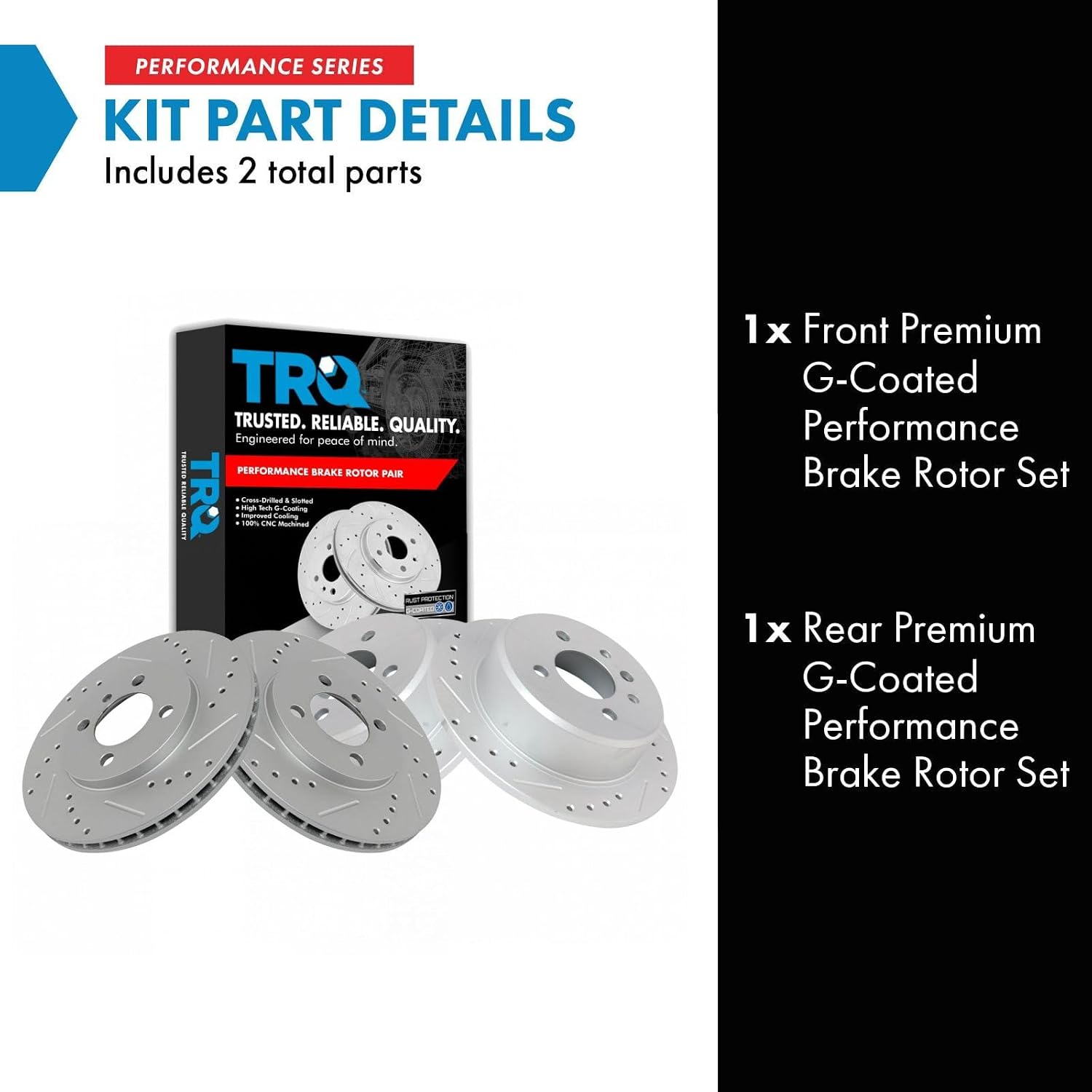 TRQ Performance Front and Rear Brake Rotor Set G Coated Drilled Slotted Compatible with 1984-1987 BMW 325e 1986-1988 325 1986-1987 325es 1987-1993 325i 1987-1991 325is 1991-1992 318i 1991 318is
