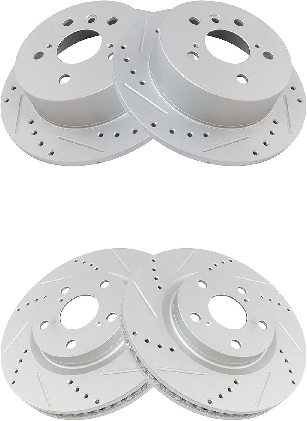 TRQ Performance Front and Rear Brake Rotor Set Coated Drilled Slotted Compatible with 2013-2018 Lexus ES300h ES350 2013-2018 Toyota Avalon 2012-2017 Toyota Camry