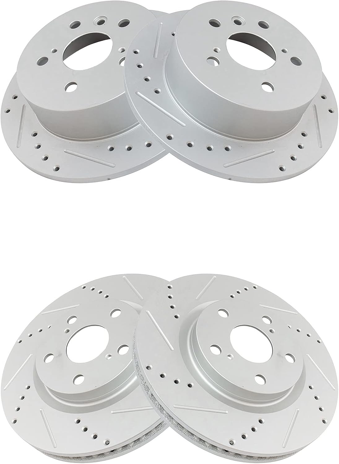 TRQ Performance Front and Rear Brake Rotor Set Coated Drilled Slotted Compatible with 2013-2018 Lexus ES300h ES350 2013-2018 Toyota Avalon 2012-2017 Toyota Camry