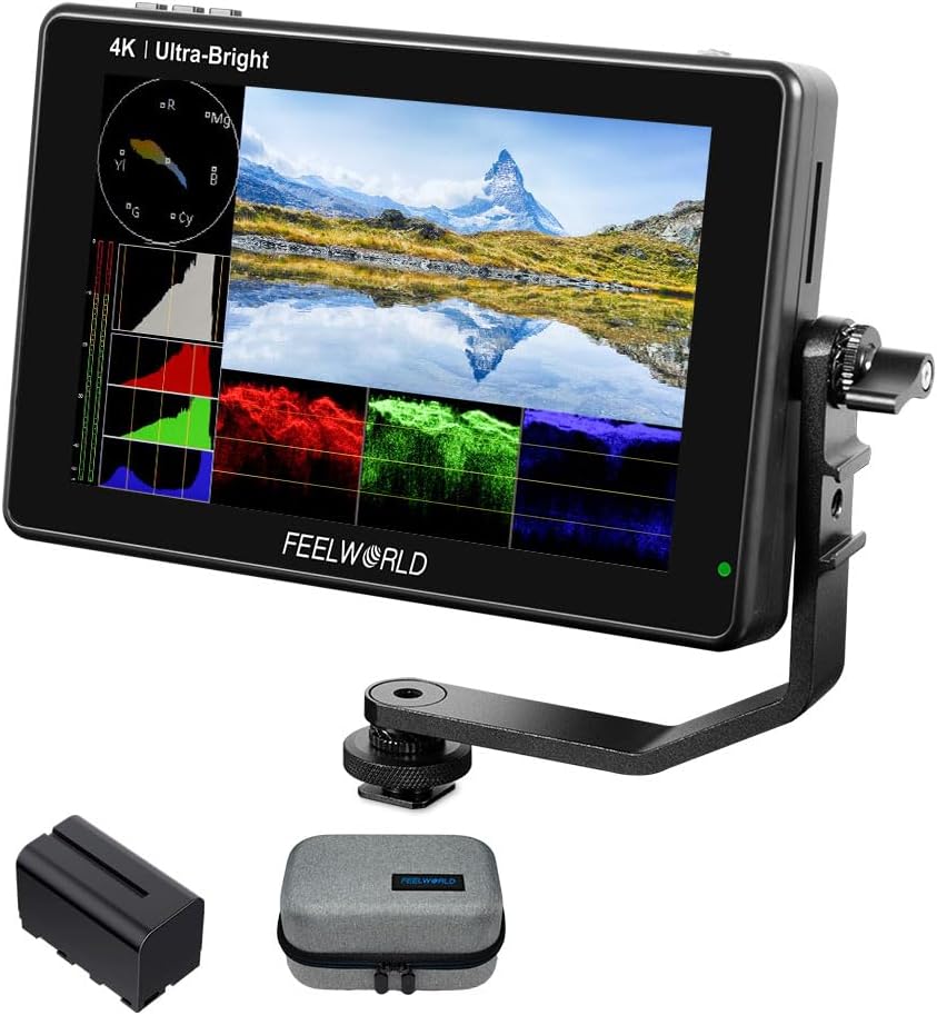 FEELWORLD LUT7 7' 2200nit 1920x1200 FHD IPS Touchscreen Camera DSLR Field Monitor with 3D LUT Waveform HDR 4K HDMI in Out, F750 Battery and Carry Case, ‌Auto Bright Adjustment for Outdoor