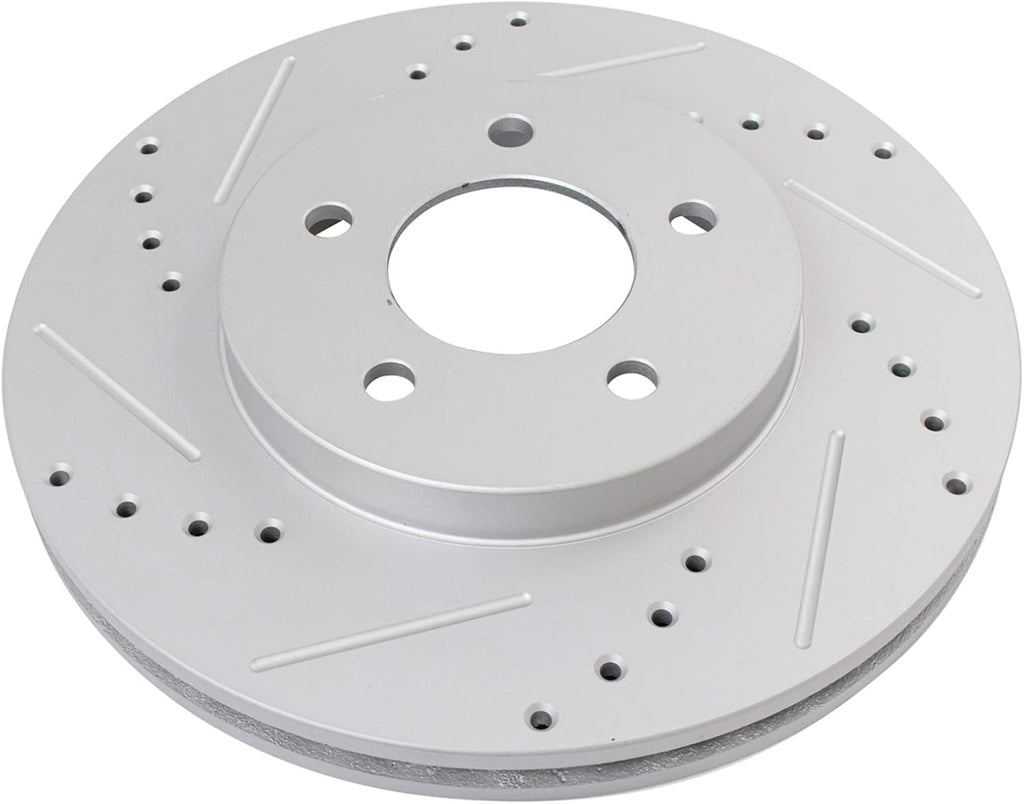 TRQ Performance Front and Rear Brake Rotor Set G Coated Drilled Slotted Compatible with 2005-2008 Ford Escape 2005-2008 Mazda Tribute 2005-2008 Mercury Mariner