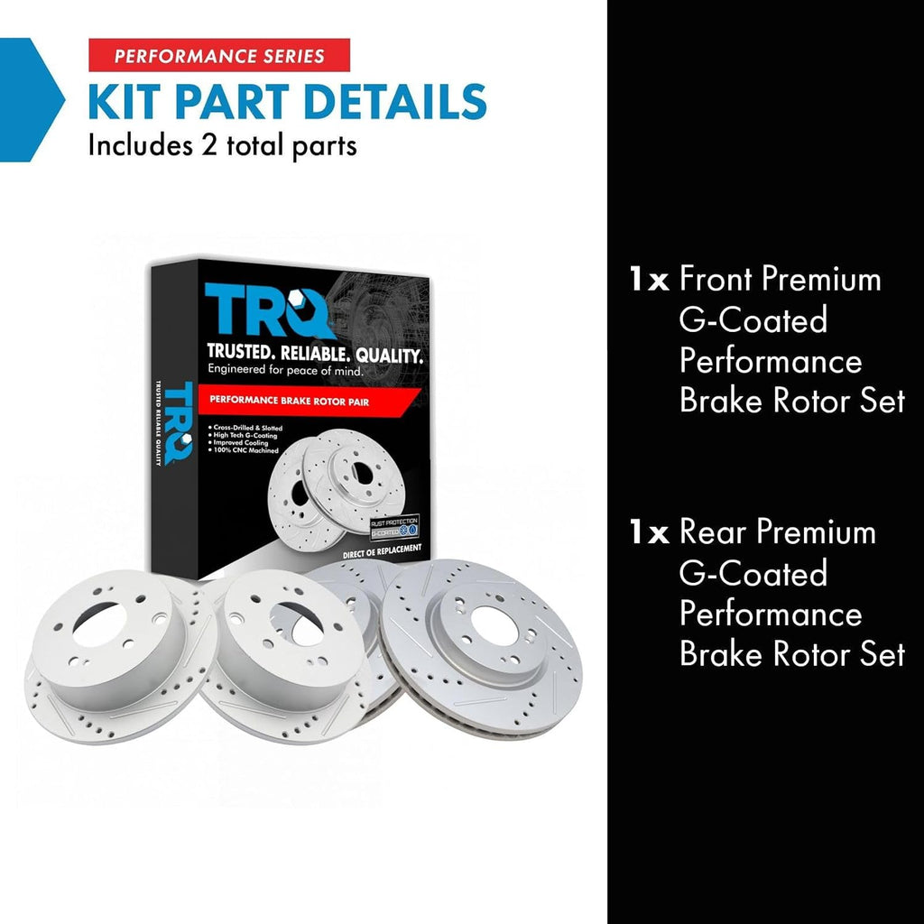 TRQ Front & Rear Brake Rotors Set Performance Premium G-Coated Slotted X Drilled Compatible with 2006-2012 Mitsubishi Eclipse 2004-2009 Galant