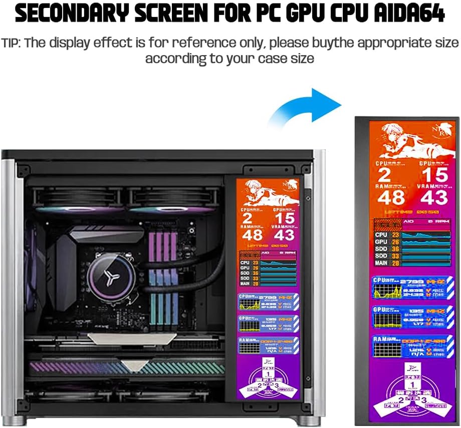 14.1 inch Stretched Bar Ultrawide Portable Monitor Type C HDMI 1920x550 IPS Computer Secondary Screen Aida64 CPU GPU External mini Bar LCD Display for PC Case Monitoring