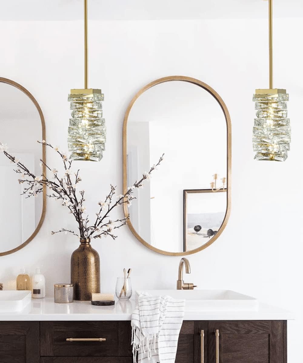 Modern Crystal Pendant Light Gold Pendant Lighting for Kitchen Island LED Rod-Hung Mini Pendant Lights Bathroom, 8W, 4000K, NOT Dimmable