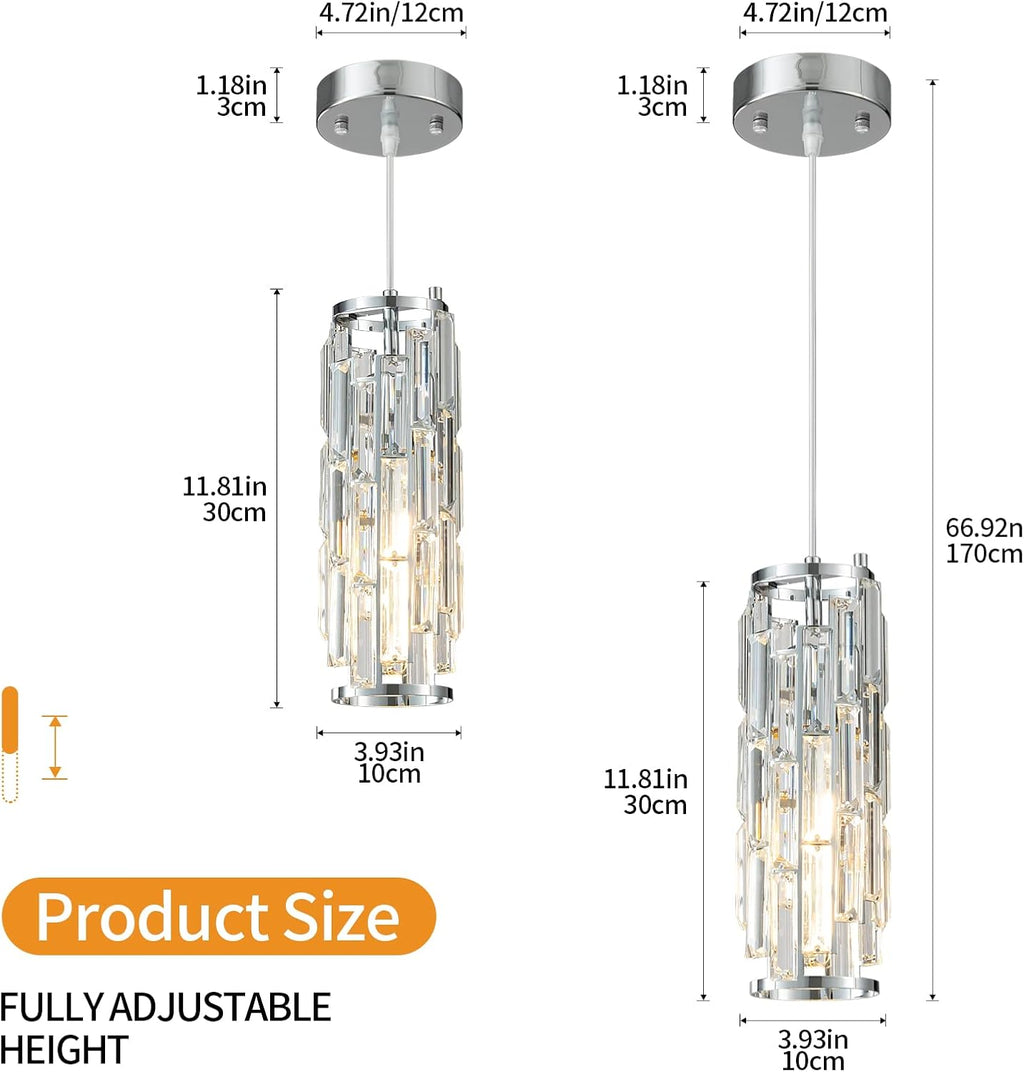 LMQNINE Pendant Lights Modern Chrome Pendant Light Mini Crystal Chandelier Pendant Lighting for Kitchen Island Dinning Room Bedroom Kitchen Sink Lighting (Chrome 3-Pack)