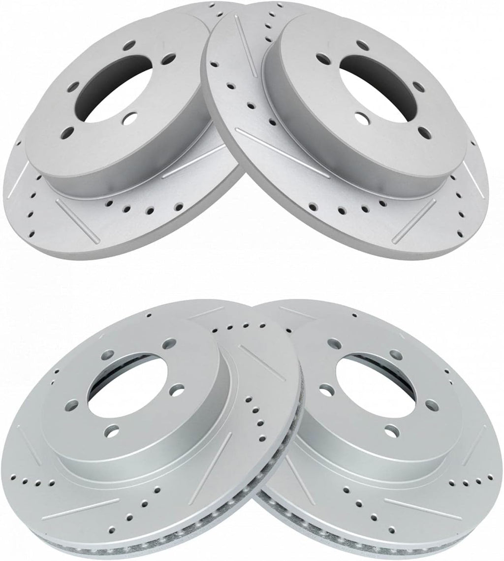 TRQ Performance Front and Rear Brake Rotor Set G Coated Drilled and Slotted Compatible with 2002-2005 Ford Explorer 2002-2005 Mercury Mountaineer