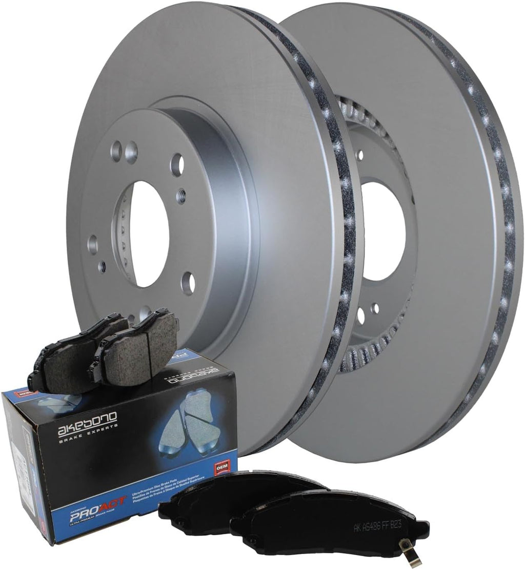 Coated Vented 282mm Disc Rotors and Akebono ProACT Ceramic Pad Set with Hardware and Acoustic Sensor Front Brake Kit For Honda Accord LX SE EX Hybrid Special Edition EX-L 3.0L V6