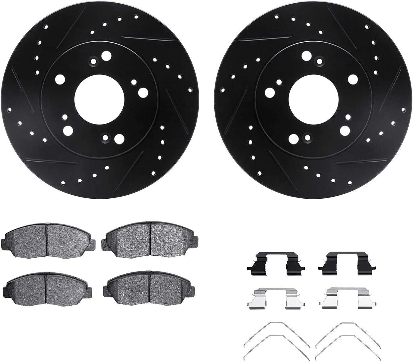 Dynamic Friction Company Front Brake Kit Fits 2006-2011 Honda Civic| 5000 Advanced Pads, Drilled Slotted Rotors| Hardware| 10.3' Front