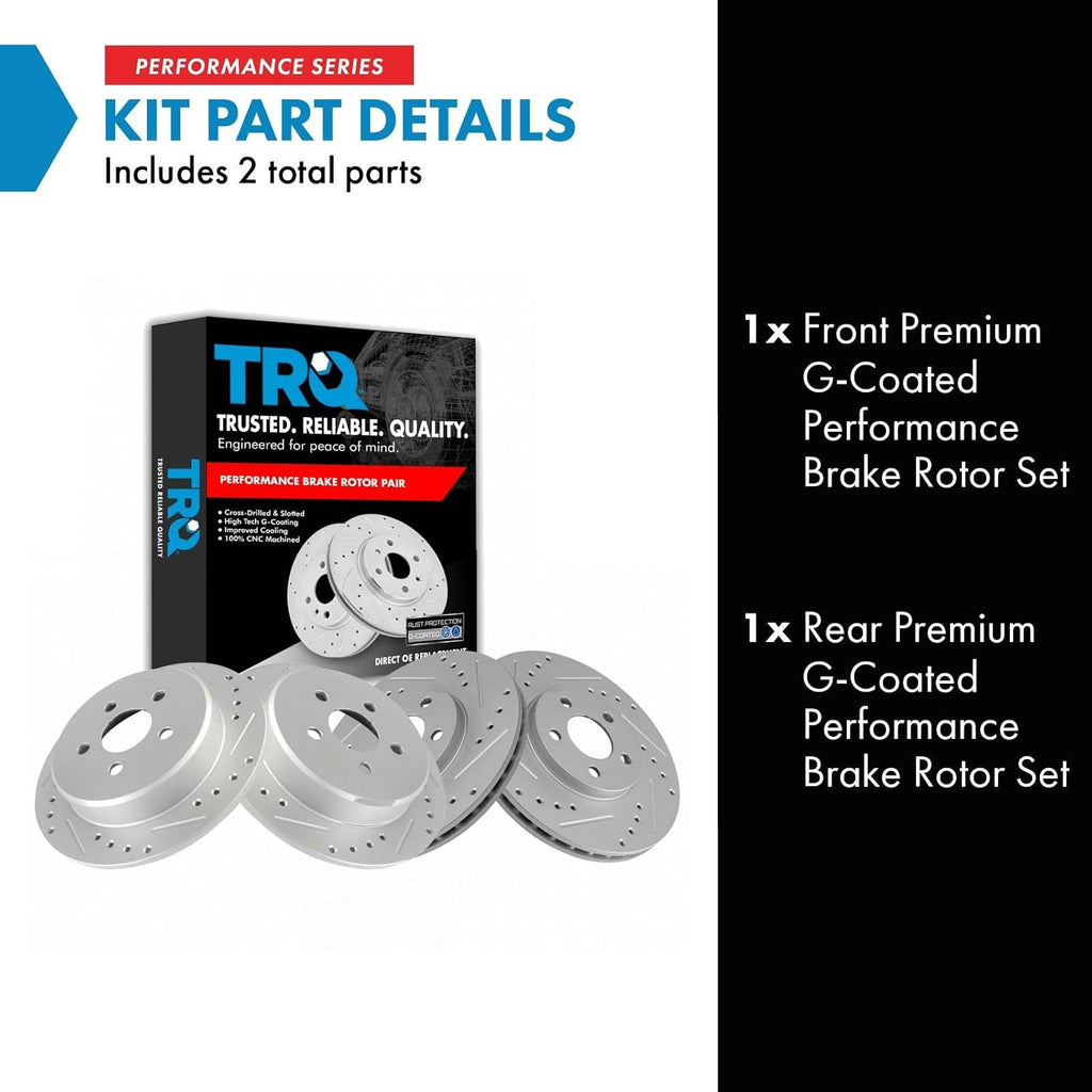 TRQ Performance Front and Rear Brake Rotor Set G Coated Drilled and Slotted Compatible with 2001-2003 2006-2007 2010 Chrysler PT Cruiser
