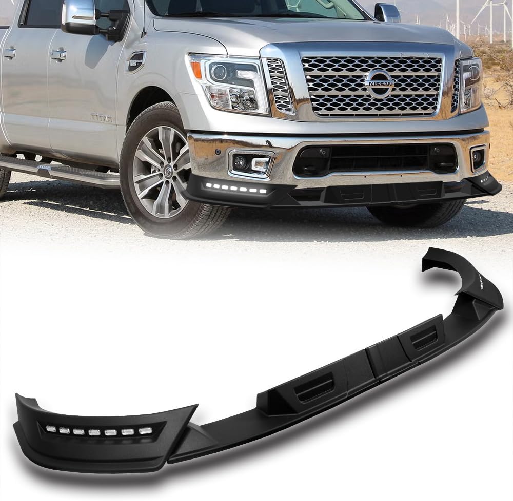 Stay-Tuned, 4PC STP-Style ABS Front Bumper Lip Spoiler Splitter w/LED Sequential Running Light, Compatible with 2017-2019 Nissan Titan, Replacement Exterior Accessory (+ Running Lights)