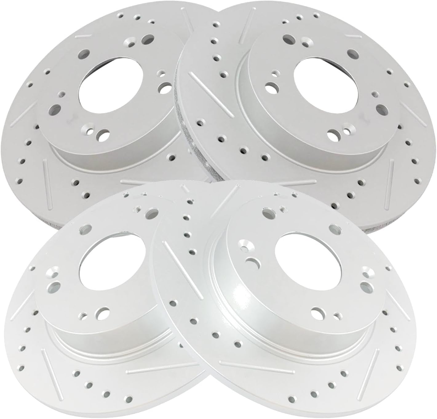 TRQ Performance Front and Rear Brake Rotor Set G Coated Drilled and Slotted Vented Solid Compatible with 2006-2011 Honda Civic