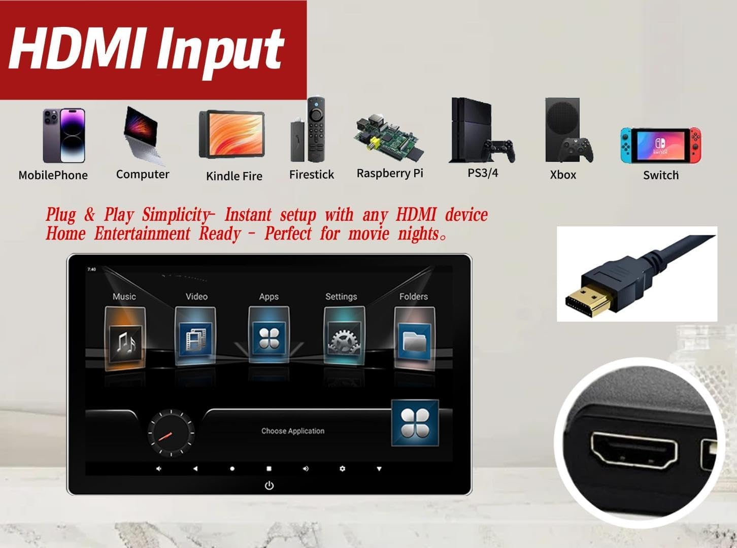 10.1 Inch 4K Android 13 Car TV Headrest Monitor for Cars Back seat,Support Phone Wireless Mirror Link Touch Screen,HDMI Input,USB/SD Card Tablet Portable Multi-Media Video Player,WiFi,2+32G